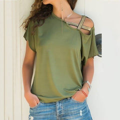 Skew Neck Irregular Criss Cross T shirt