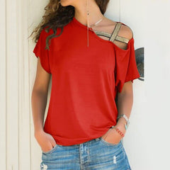 Skew Neck Irregular Criss Cross T shirt