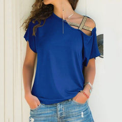 Skew Neck Irregular Criss Cross T shirt
