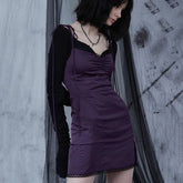 Spaghetti Straps Bodycon Gothic Black Dress Streetwear Black Lace Up Mini Female Dress Casual Purple Dress