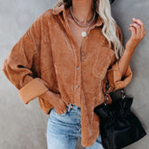 Corduroy Shirts Tops Solid Blouses