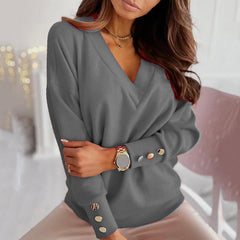 sweater Autumn Solid Color Deep V Neck Pocket Single breasted Long Sleeve Pullover Knitted Cardigan Tops Oversized