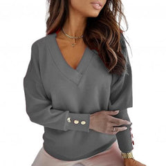sweater Autumn Solid Color Deep V Neck Pocket Single breasted Long Sleeve Pullover Knitted Cardigan Tops Oversized
