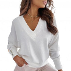 sweater Autumn Solid Color Deep V Neck Pocket Single breasted Long Sleeve Pullover Knitted Cardigan Tops Oversized