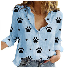 Summer Fashion Woman Blouses Spring Long Sleeved Lapel Kawaii Dog Print Button Top Women's Shirt Loose Plus Size Ladies Clothes