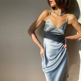 Satin Deep V Neck Dress