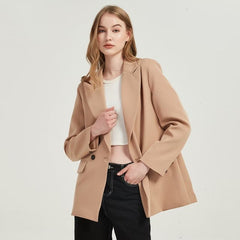 women's blazer jacket casual solid color double breasted pocket decorative coat