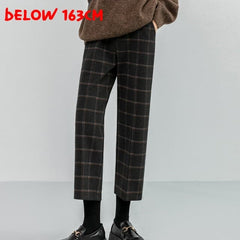 Woolen Plaid Autumn Winter Women's High Waist Formal Straight Pants Loose Ankle Length Pants Female Boots Pants Plus Size