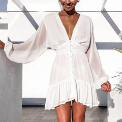 Lantern Sleeve Chiffon Lengh Dress