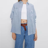 Fashion Corduroy With Pockets Loose Asymmetrical Blouses Vintage Long Sleeve Button up Female Shirts Streetwear