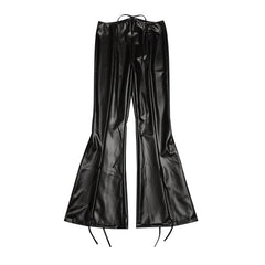 PU Leather Boot Pants Autumn Winter Stretch Lace Up Bandage Side Split Bodycon High Waist Tight Trouser Fashion Fall