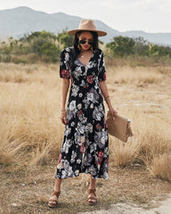 Beach Boho Print Maxi Split Dress