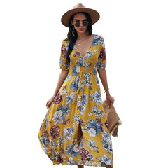 Beach Boho Print Maxi Split Dress
