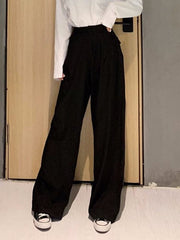 Retro Solid Color Wild Straight Wide Leg Pants