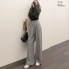 Retro Solid Color Wild Straight Wide Leg Pants