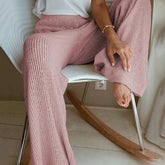 Elegant Solid Ribbed Knitted Pants