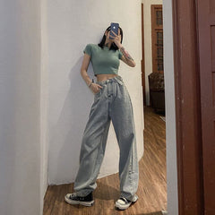 Women's Straight Tube Loose Mop High Waist Pants