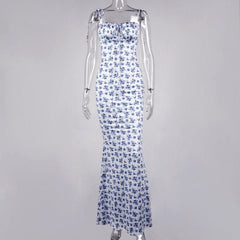 Cryptographic Floral Print Cottagecore Elegant Sleeveless Maxi Sundress