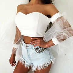 See through Off Shoulder T shirt