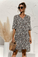 Floral Stitching V neck Flared Sleeves Dress