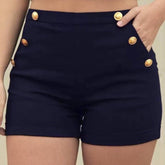 Plus Size Button Solid High waisted Elastic Shorts Pockets Bermuda Fashion High Quality Slim Shorts Drop Shipping