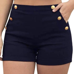 Plus Size Button Solid High waisted Elastic Shorts Pockets Bermuda Fashion High Quality Slim Shorts Drop Shipping