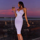 Strap V Neck Bodycon Midi Dress