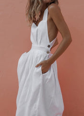 Bowknot Backless Cross Drawstring Beach Dress