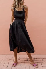 Bowknot Backless Cross Drawstring Beach Dress