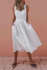 Bowknot Backless Cross Drawstring Beach Dress