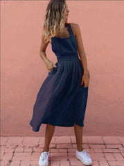 Bowknot Backless Cross Drawstring Beach Dress