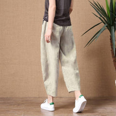 ShiMai Women's Cotton Linen Pants Elastic Waist Vintage Trousers Lady Loose Casual Pants S 2XL Retro Literary Cotton Trousers