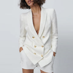 Vintage White Tweed Blazers Coat