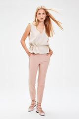 Pomegranate Flower Basic Casual Trouser Ankle Pencil Slim Fit Women's Pants Trouser Suits Woman Clothes