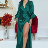 Elegant Long Sleeve V Neck Maxi Dress
