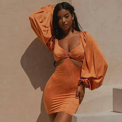 Flare Sleeve Bodycon V Neck Bandage Dress