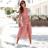 Summer Fashion O Neck Print Polka Dot Dresses