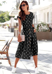 Summer Fashion O Neck Print Polka Dot Dresses