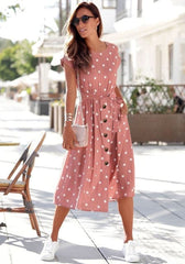 Summer Fashion O Neck Print Polka Dot Dresses