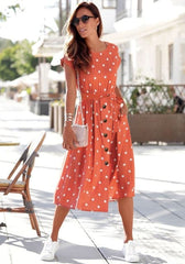 Summer Fashion O Neck Print Polka Dot Dresses