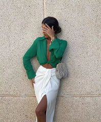 Vintage Elegant V Neck Streetwears Blouses