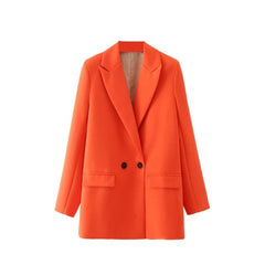 women's blazer jacket casual solid color double breasted pocket decorative coat