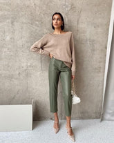 Elegant Spliced PU Leather Pants