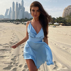 Summer Strap Satin Backless Mini Dress
