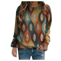 Vintage Blouses Women's Casual Oversized Flora Printed Thermal Crewneck Long Sleeve Pullover Tee Shirts Ropa De Mujer