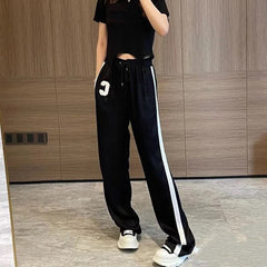 New Autumn Fashion Trouser C Word Wide Leg High Waist Casual Black Drape Effect Sport Pants