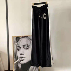 New Autumn Fashion Trouser C Word Wide Leg High Waist Casual Black Drape Effect Sport Pants