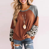 Leopard Patchwork Sweatshirt Woman Casual Loose Long Sleeve O Neck Aesthetic Streetwear Fashion Autumn Pullover Elegant Clothes