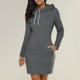 Spring Ladies Knee Length Dress Hooded Warm Sweatshirt