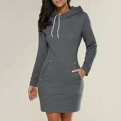 Spring Ladies Knee Length Dress Hooded Warm Sweatshirt